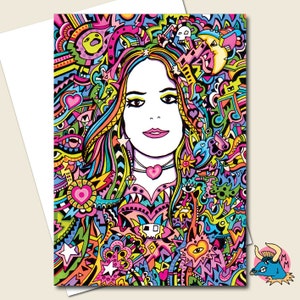 Biglietto di compleanno, biglietto di auguri, biglietto psichedelico, biglietto per lei, biglietto per fidanzata, biglietto per ragazze adolescenti, biglietto hippie, biglietto di San Valentino, biglietto d'arte