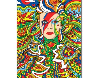 David Bowie Greeting Card, Birthday Card, Ziggy Stardust, Psychedelic, Boyfriend Card, Girlfriend Card, Card For Him, Card For Her, 1970s.