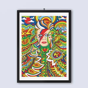 David Bowie Art Print, Ziggy Stardust, Psychedelic Giclée Art Print, Boyfriend Gift, Girlfriend Gift, Husband Gift, Music Art Print, 70s Art