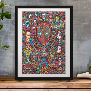 Deadpool Art Print , Superhero Art Print, Marvel Art Print, Fine Art, Art Deco, Boyfriend Gift, Husband Gift, Gift For Men, Psychedelic Art image 2