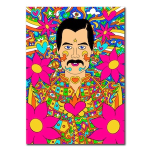 Carte de voeux Freddie Mercury, carte d'anniversaire de la reine, psychédélique, musique rock, carte petit ami, carte petite amie, carte pour lui, carte pour elle