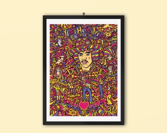 Jimi Hendrix Fine Art Print, Limited Edition Print, Wall Art Print, Music Art Print, Art Poster, Art Deco, Psychedelic, 60s Art, Rock n Roll