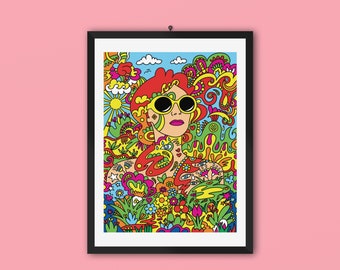 Persephone Art Print, Greek Goddess Art Print, Psychedelic Giclee Print, Hand Drawn Artwork, Digital Art, Alternative Style, Girlfriend Gift