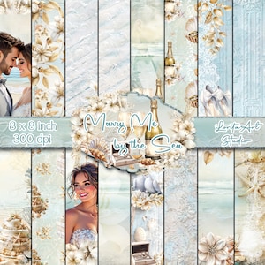 Marry Me by the Sea: digitale plakboekset, afdrukbaar, plakboekpapier, digitaal knipboekpapier