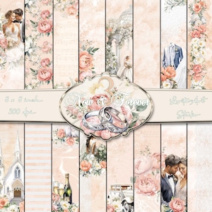 Pfirsichfarbe Hochzeit Papiere | Blumen Pfirsich Pfingstrose | Druckbar | Scrapbooking Papiere | Decoupage digitales Papier