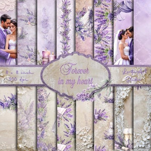 Lavender wedding digital papers, Lavender flowers, Printable, Scrapbooking papers, Decoupage digital paper