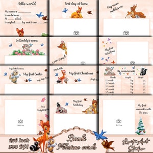 Cartes de jalon Bambi, cartes de jalon de petite fille, papiers numériques imprimables, Scrapbooking