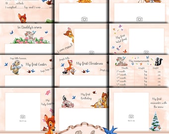 Bambi milestone cards, baby girl milestone cards, printable digital papers, Scrapbooking