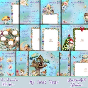 First year baby boy journal, Fairy memory book, Baby boy diary, Baby digital paper, printable,  Scrapbooking
