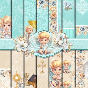 Boy's Holy Baptism, First communion, baby boy Christening, digital paper pack, Printable, Scrapbooking digital paper