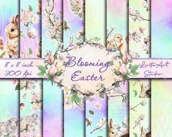 Blooming Easter, Easter digital papers, Easter Scrapbook, Printable