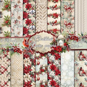 Christmas basic papers, Christmas digital papers, Xmas printable, Scrapbooking, digital paper, ephemera