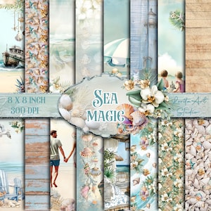 Magia del mar, Paquete de papel digital océano, Vacaciones de verano, Mar vintage, Imprimible, Scrapbooking, Papel digital Decoupage