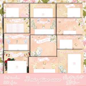 Diario della bambina, primo anno, diario del bambino e libro dei ricordi, carta digitale per bambini, stampabile, Scrapbooking