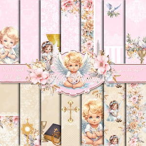 Mädchen Taufe, Erstkommunion, Baby Mädchen Taufe, digitales Papier Pack, Printable, Scrapbooking digitales Papier