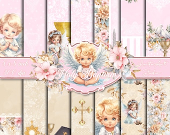 Flickans heliga dop, första nattvarden, flickdop, digitalt papperspaket, utskrivbart, digitalt scrapbookingpapper