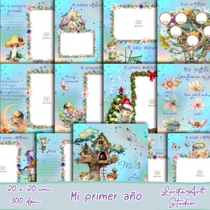 Diario del primer año de la niño, Libro de memorias de hadas, diario de niño, Papel digital bebé, imprimible, Scrapbooking
