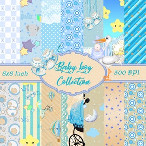 Baby boy digital paper pack,Blue and broun baby collection, Baby printable, Baby Shower, Scrapbooking, Decoupage digital paper
