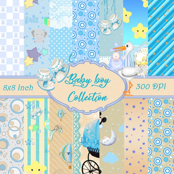 Baby boy digital paper pack,Blue and broun baby collection, Baby printable, Baby Shower, Scrapbooking, Decoupage digital paper