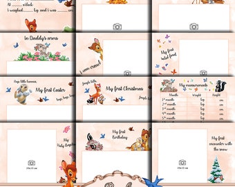 Bambi milestone cards, baby girl milestone cards, printable digital papers, Scrapbooking