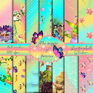 Collezione digitale bambini Tinkerbell & friends in bellissimi colori pastello, confezione di carta, Kids stampabile, Scrapbooking, carta digitale Decoupage