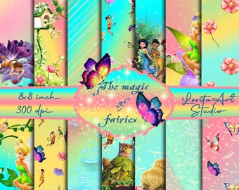 Tinkerbell & friends digital kids collection in beautifil pastel colours, paper pack, Kids printable, Scrapbooking, Decoupage digital paper
