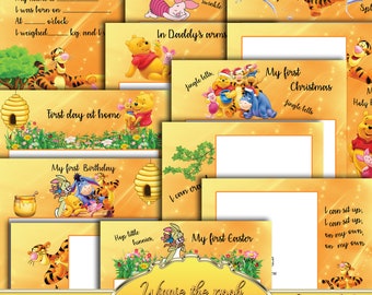 Winnie the pooh milestone cards, baby milestone cards, printable digital papers, Scrapbooking