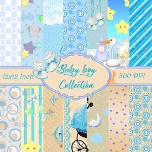 Baby boy digital paper pack,Blue and broun baby collection, Baby printable, Baby Shower, Scrapbooking, Decoupage digital paper
