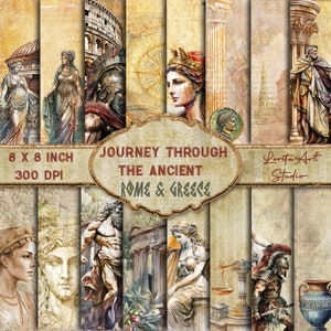 Voyage à travers les anciens papiers numériques antiques, Rome et Grèce, papiers vintage, Imprimable, Scrapbooking, Papier numérique Decoupage