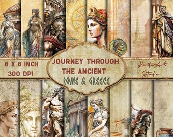 Journey trough the ancient, Rome & Greece ancient digital papers, Vintage papers, Printable, Scrapbooking, Decoupage digital paper