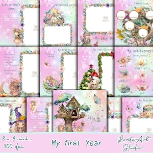 First year baby girl journal, Fairy memory book, Baby girl diary, Baby digital paper, printable,  Scrapbooking