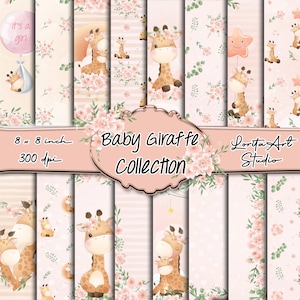 Cute baby giraffe, baby girl digital paper pack, baby girl collection, Printable, Baby Shower, Scrapbooking, Decoupage digital paper