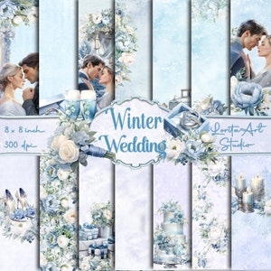 Papiers numériques de mariage d'hiver, Papiers numériques de mariage, Imprimables, Papiers de scrapbooking, Papier numérique de découpage