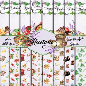 Libro de recetas, Recetario, Diario de recetas, Cuaderno recetas, Español, Receptenboek afdrukbaar - A5