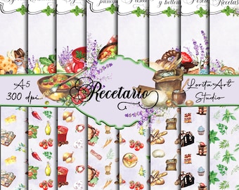 Libro de recetas,  Recetario, Diario de recetas, Cuaderno recetas, Español, Recipe book Printable - A5