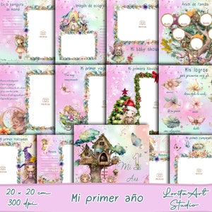 Diario del primer año de la niña, Libro de memorias de hadas, diario de niña, Papel digital bebé, imprimible, Scrapbooking