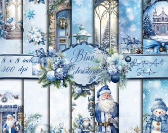 Blue Christmas, Christmas digital papers, Xmas printable, Scrapbooking, digital paper, ephemera