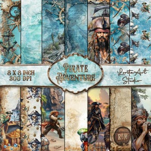 Piratäventyr Scrapbook Kit | Digitalt piratpapperspaket, Utskrivbart, Scrapbooking, Decoupage digitalt papper