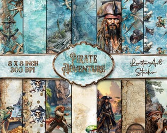 Piraten-Abenteuer-Sammelalbum-Kit | Piraten digitales Papier, Printable, Scrapbooking, Decoupage digitales Papier