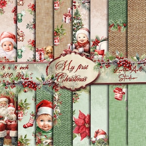 Mein erstes Weihnachten, Weihnachten digitale Papiere, Baby Weihnachten, Weihnachten zum ausdrucken, Scrapbooking, digitales Papier, Ephemera