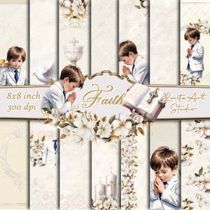 Collection numérique « Faith », Première communion de garçon, Baptême de garçon, paquet de papier numérique, Saint-Baptême, Imprimable, Papier numérique de scrapbooking