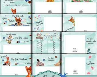 Bambi milestone cards, baby boy milestone cards, printable digital papers, Scrapbooking