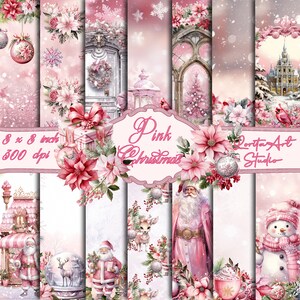 Natal rosa, papéis digitais de Natal, Natal para impressão, Scrapbooking, papel digital, coisas efêmeras
