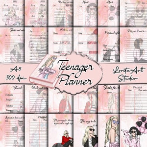 Planificateur de filles, planificateur d’adolescents, planificateur quotidien, planificateur hebdomadaire, planificateur de montagne IMPRIMABLE