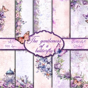 De zachtheid van een vlinder A5-kaarten, bloemen en vlinders digitale kaarten, afdrukbaar, scrapbookingpapier, digitaal decoupagepapier