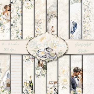 White Wedding digital papers, White Peony flowers, Printable, Scrapbooking papers, Decoupage digital paper