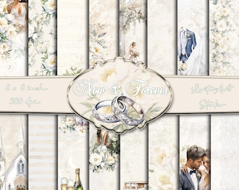 White Wedding digital papers, White Peony flowers, Printable, Scrapbooking papers, Decoupage digital paper