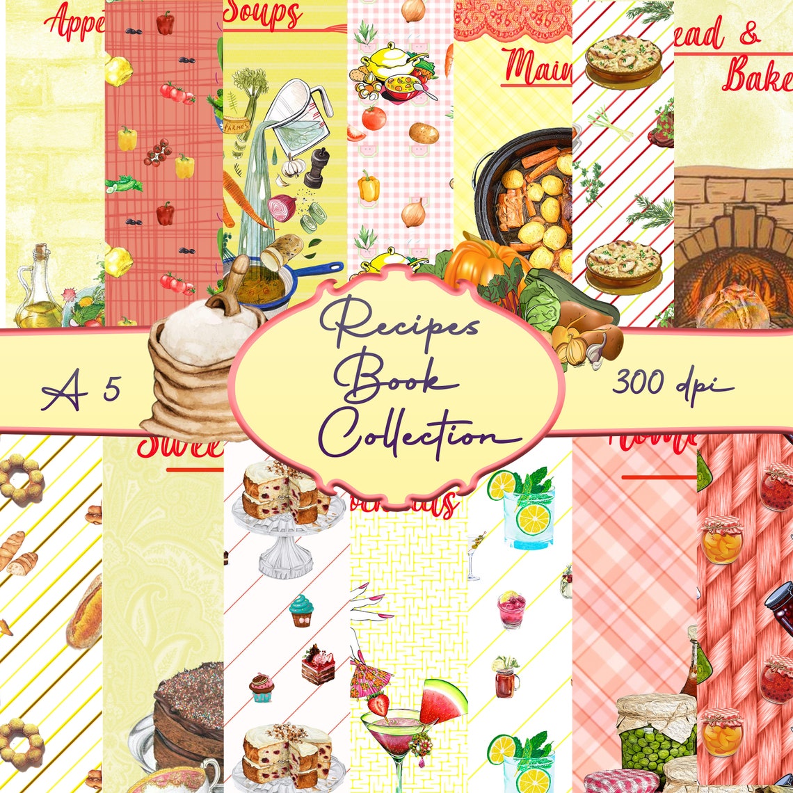 Recipe book collection Cooking paper pack Printable Etsy