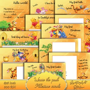 Cartões de marcos do Ursinho Pooh, cartões de marcos de bebês, papéis digitais para impressão, scrapbooking