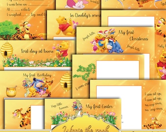 Winnie the pooh milestone cards, baby milestone cards, printable digital papers, Scrapbooking